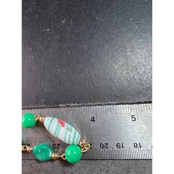 Vintage 32" Italian Murano Art Glass Green Floral Beaded Necklace - Picture 15 of 15